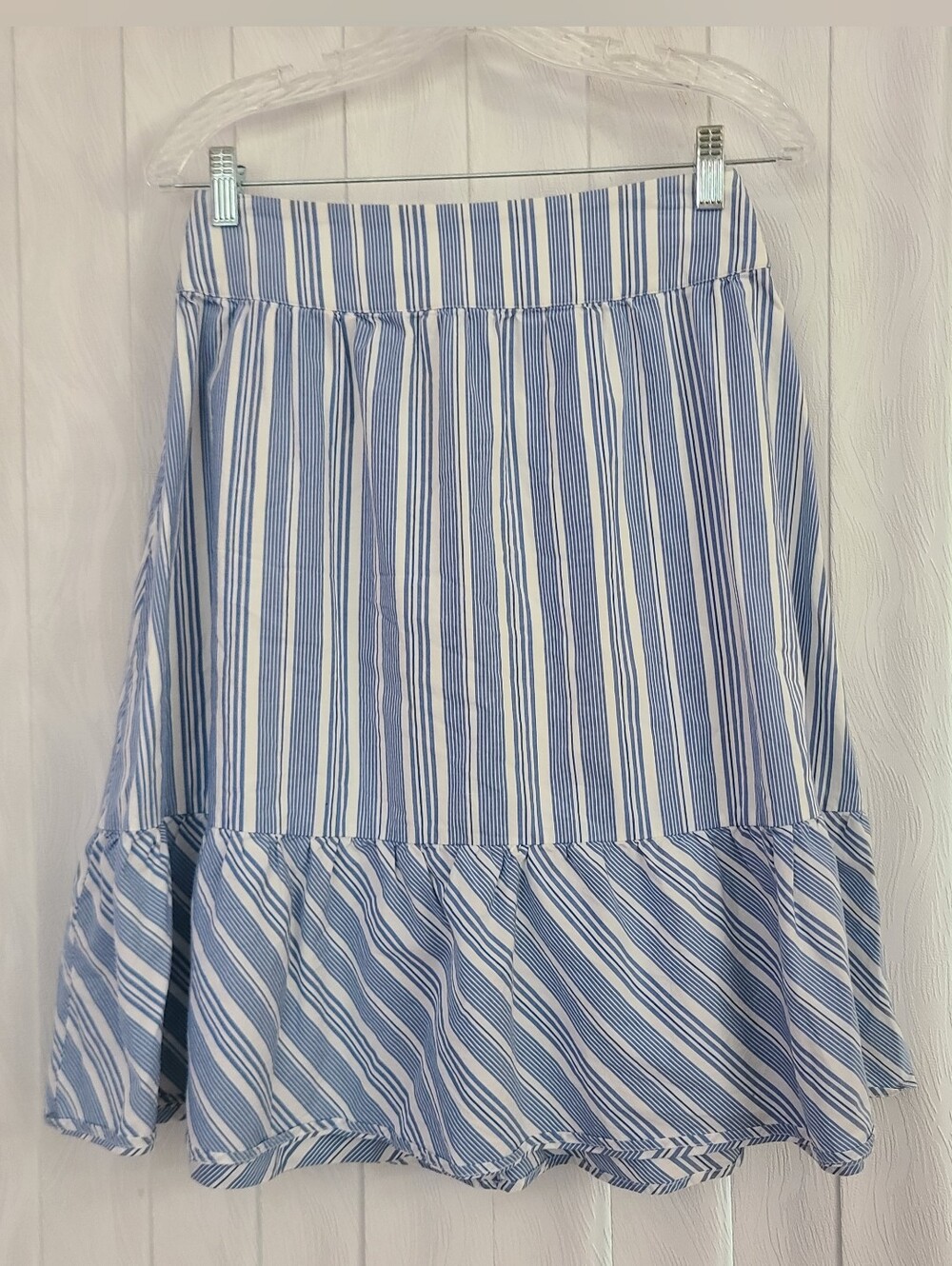 J by J Crew Sz 0 Blue White Striped Ruffle Hem Tie Belt Nautical A Line Skirt